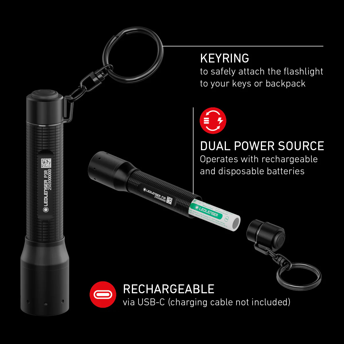 Lanterna LEDLENSER P3R Reincarcabila 200lm raza luminoasa 130m