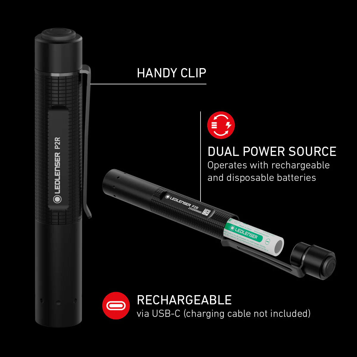 Lanterna LEDLENSER P2R 2025 Reincarcabila 200lm raza luminoasa 90m